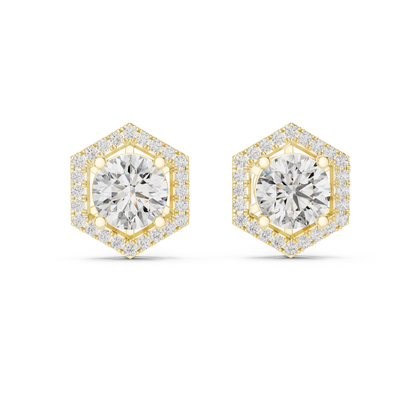 Runde Diamant-Halo-Ohrstecker | Geometrische Brillanz in edlem Gold