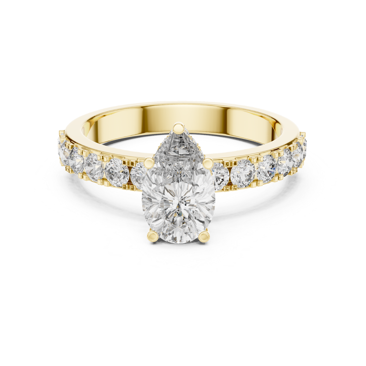 Pear Shape Diamond Ring With Side Round Accent Stones | 18K