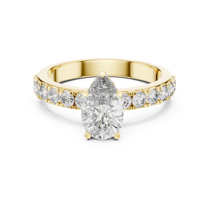 Pear Shape Diamond Ring With Side Round Accent Stones | 18K
