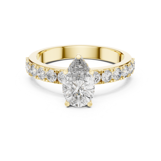 Pear Shape Diamond Ring With Side Round Accent Stones | 18K