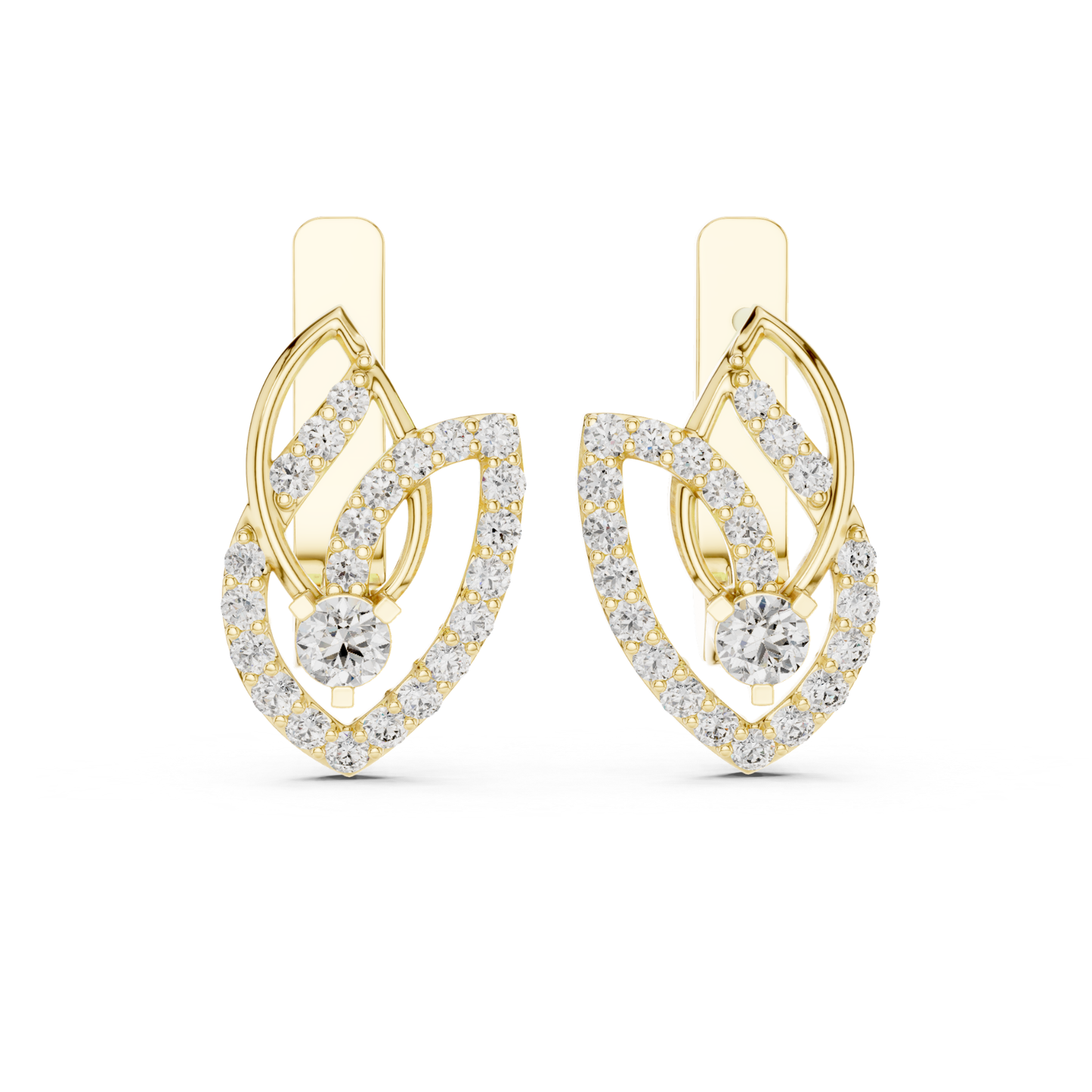 Leaf Diamond Drop Earrings with Openwork Elegance | Celestial Leaf