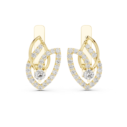 Leaf Diamond Drop Earrings with Openwork Elegance | Celestial Leaf
