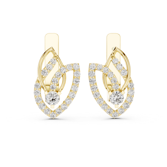 Leaf Diamond Drop Earrings with Openwork Elegance | Celestial Leaf