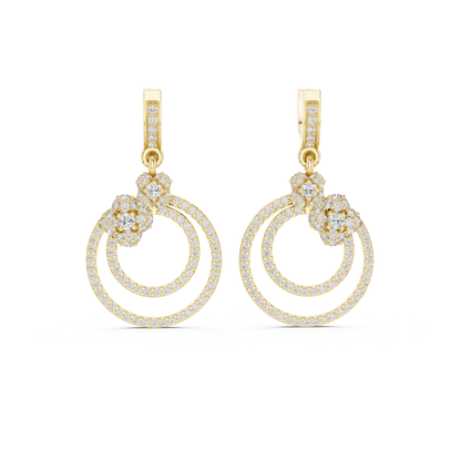 Double Circle Diamond Drop Earrings with Floral Accent | Modern Luxury