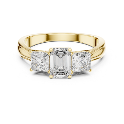 Emerald Center Three Diamond Band Ring | Royally Green & Brilliant