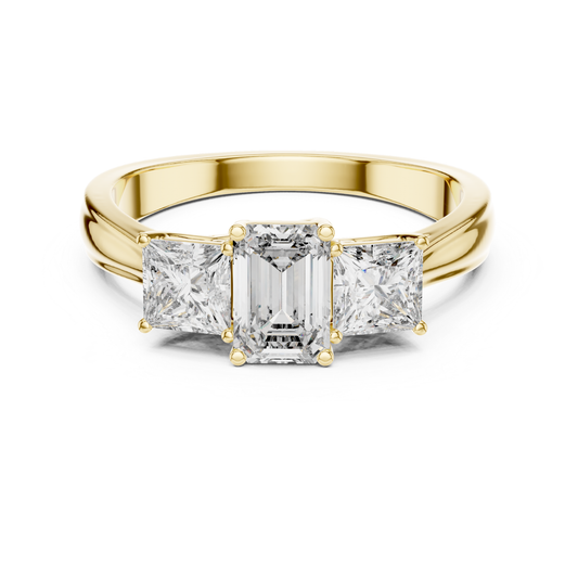 Emerald Center Three Diamond Band Ring | Royally Green & Brilliant