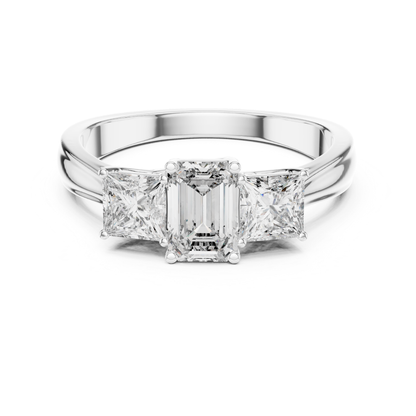Emerald Center Three Diamond Band Ring | Royally Green & Brilliant