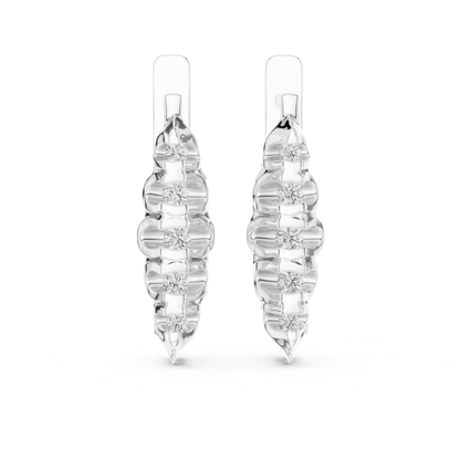 Ribbed Diamond Hoop Earrings with Round Brilliance | Modern Gold Elegance