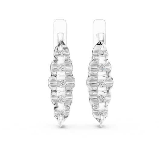 Ribbed Diamond Hoop Earrings with Round Brilliance | Modern Gold Elegance