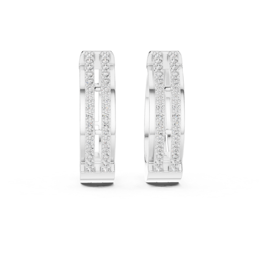 Rectangular Diamond Hoop Earrings with Double Row Brilliance | Modern Luxury