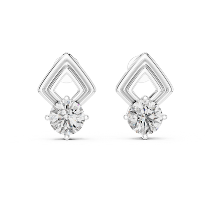 Round Diamond Geometric Stud Earrings | Prong Set 18K Gold