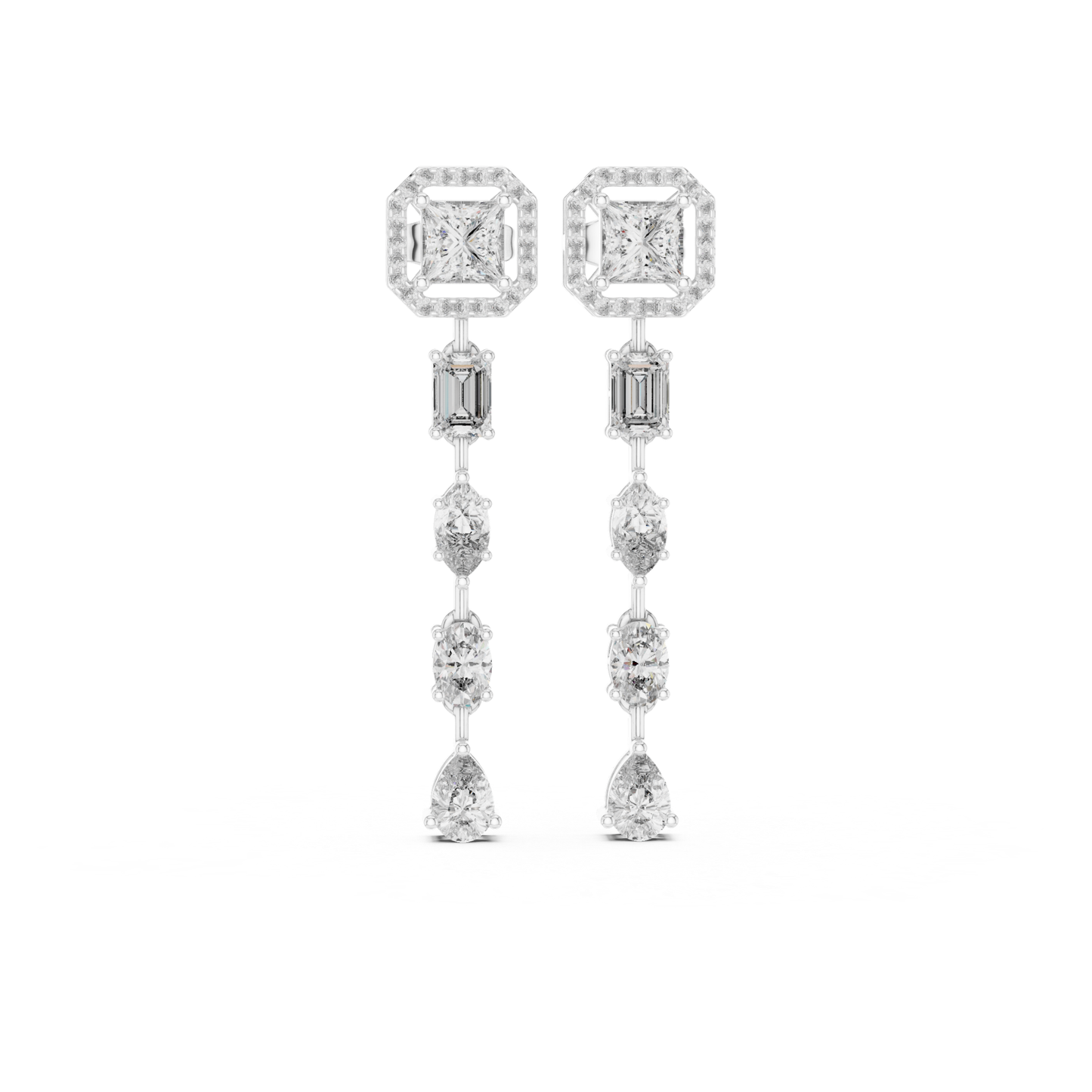 Princess Cut Halo Diamond Drop Earrings | Luxury Statement Style