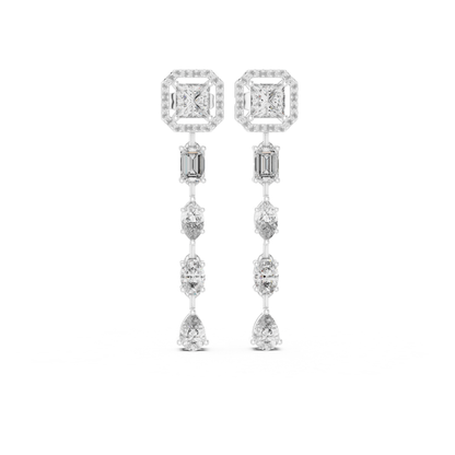 Princess Cut Halo Diamond Drop Earrings | Luxury Statement Style