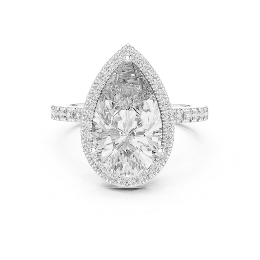 Pear Cut Diamond Halo Ring with Pave Band | Teardrops of Brilliance