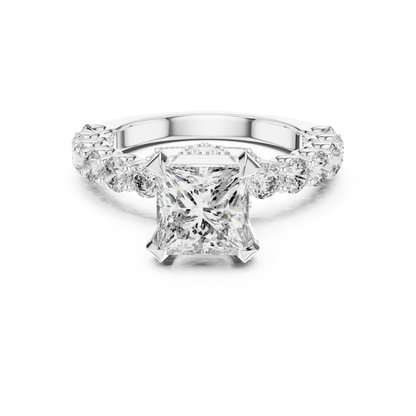 Princess Cut Diamond Ring with Pave Band | Royal Reign of Brilliance