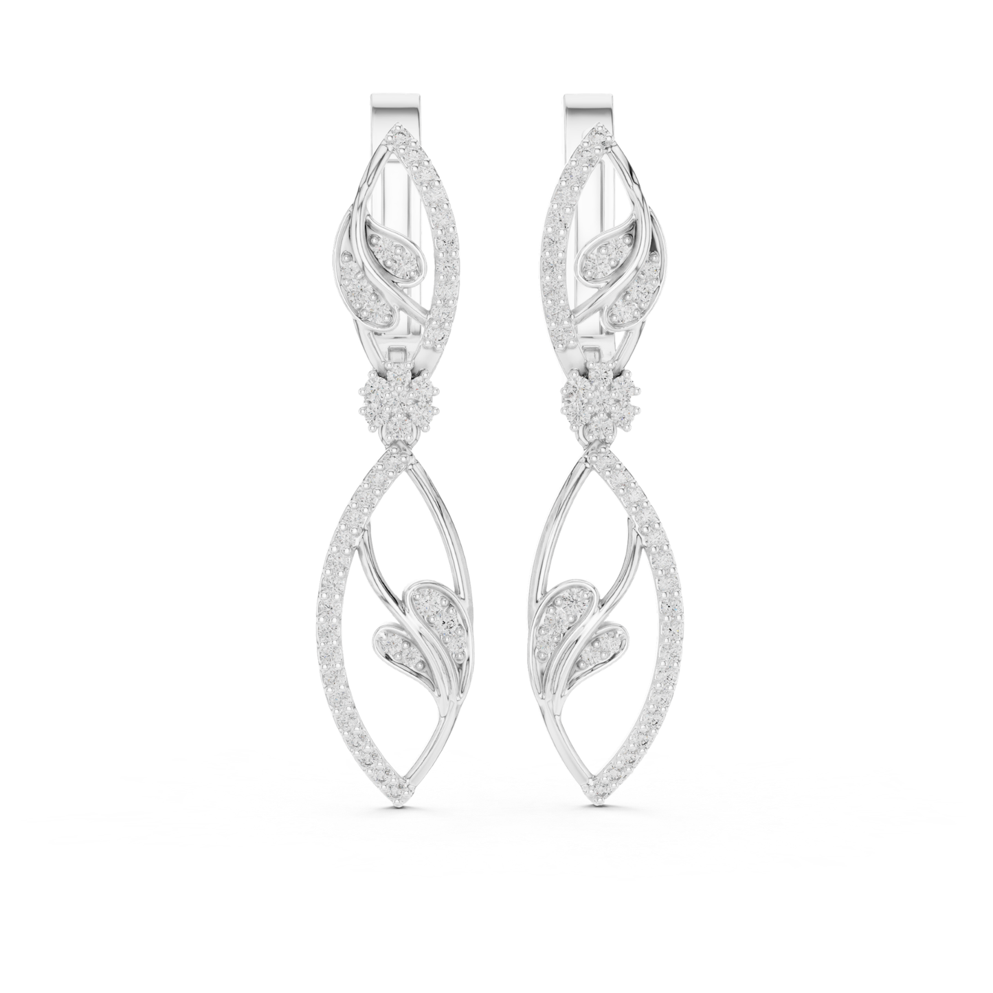 Floral Leaf Diamond Drop Earrings | Elegant Nature Inspired Luxury