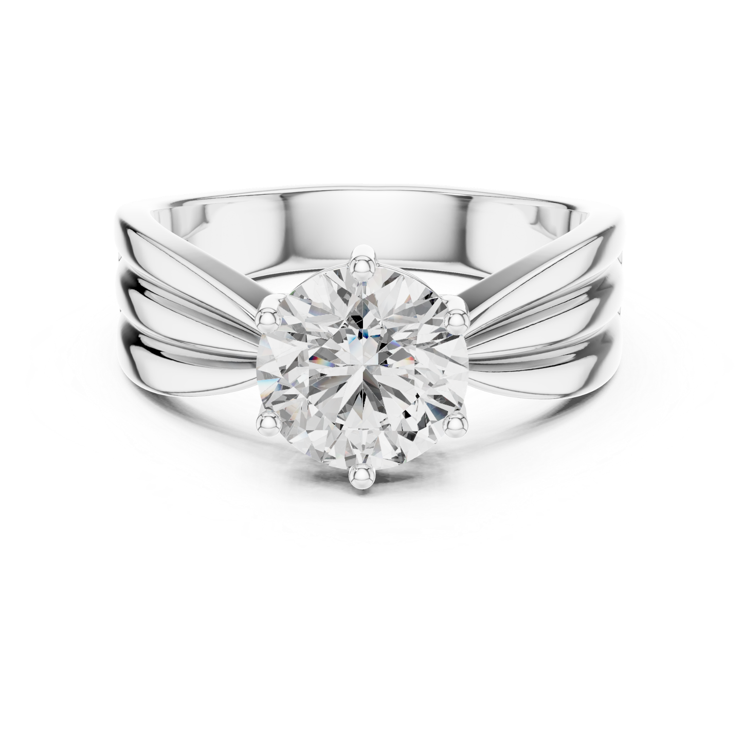 Round Cut Diamond Ring with Layered Band Design | 18K Gold
