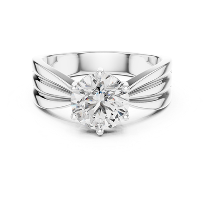 Round Cut Diamond Ring with Layered Band Design | 18K Gold