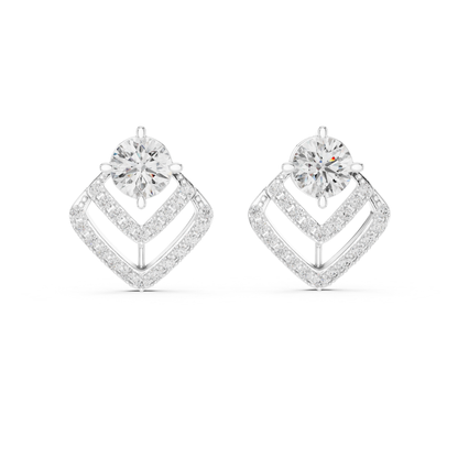 Round Diamond Chevron Halo Stud Earrings | Prong 18K Gold