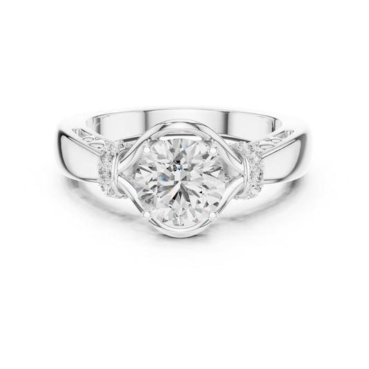 Round Cut Diamond Ring with Sculpted Accent Design | Wearable Art