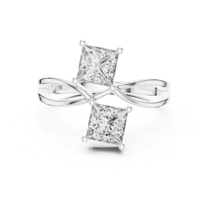 Princess Cut Diamond Bypass Ring | Double Stone Luxury Design