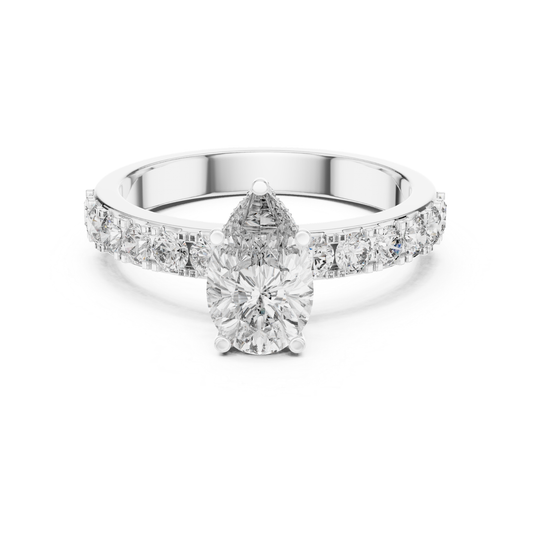 Pear Shape Diamond Ring With Side Round Accent Stones | 18K