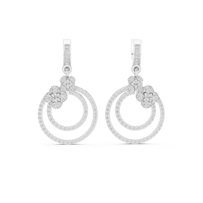 Double Circle Diamond Drop Earrings with Floral Accent | Modern Luxury