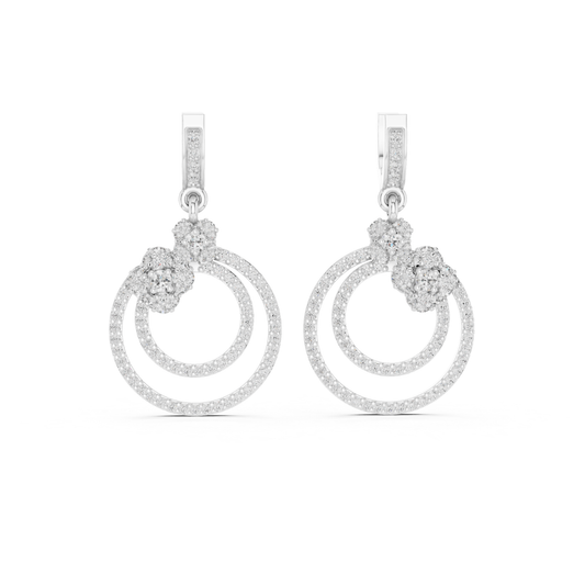 Double Circle Diamond Drop Earrings with Floral Accent | Modern Luxury