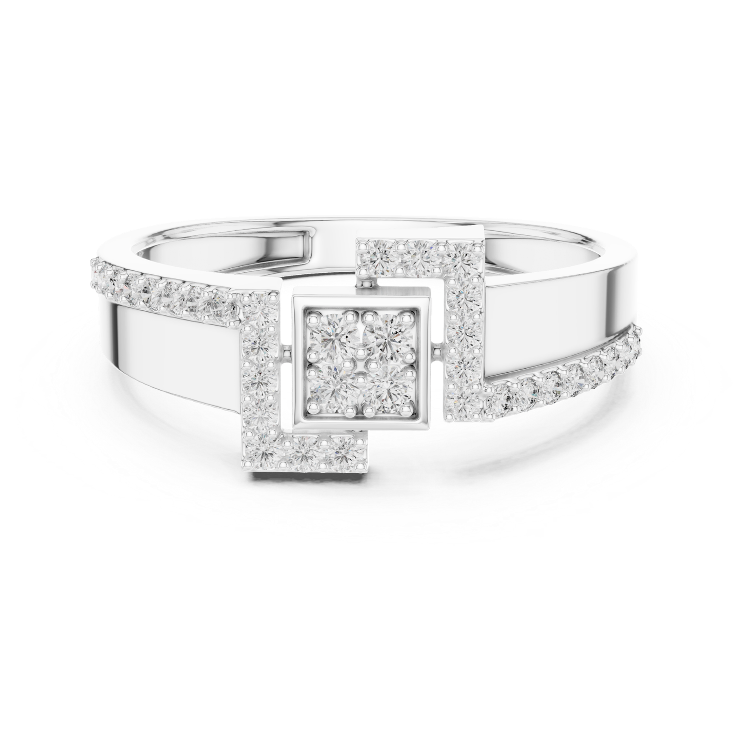 Round Diamond Geometric Square Ring | Modern Luxury Style