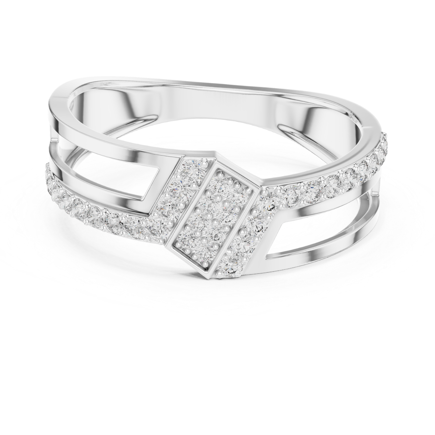 Luxury Geometric Diamond Open Ring | Modern White Gold Style