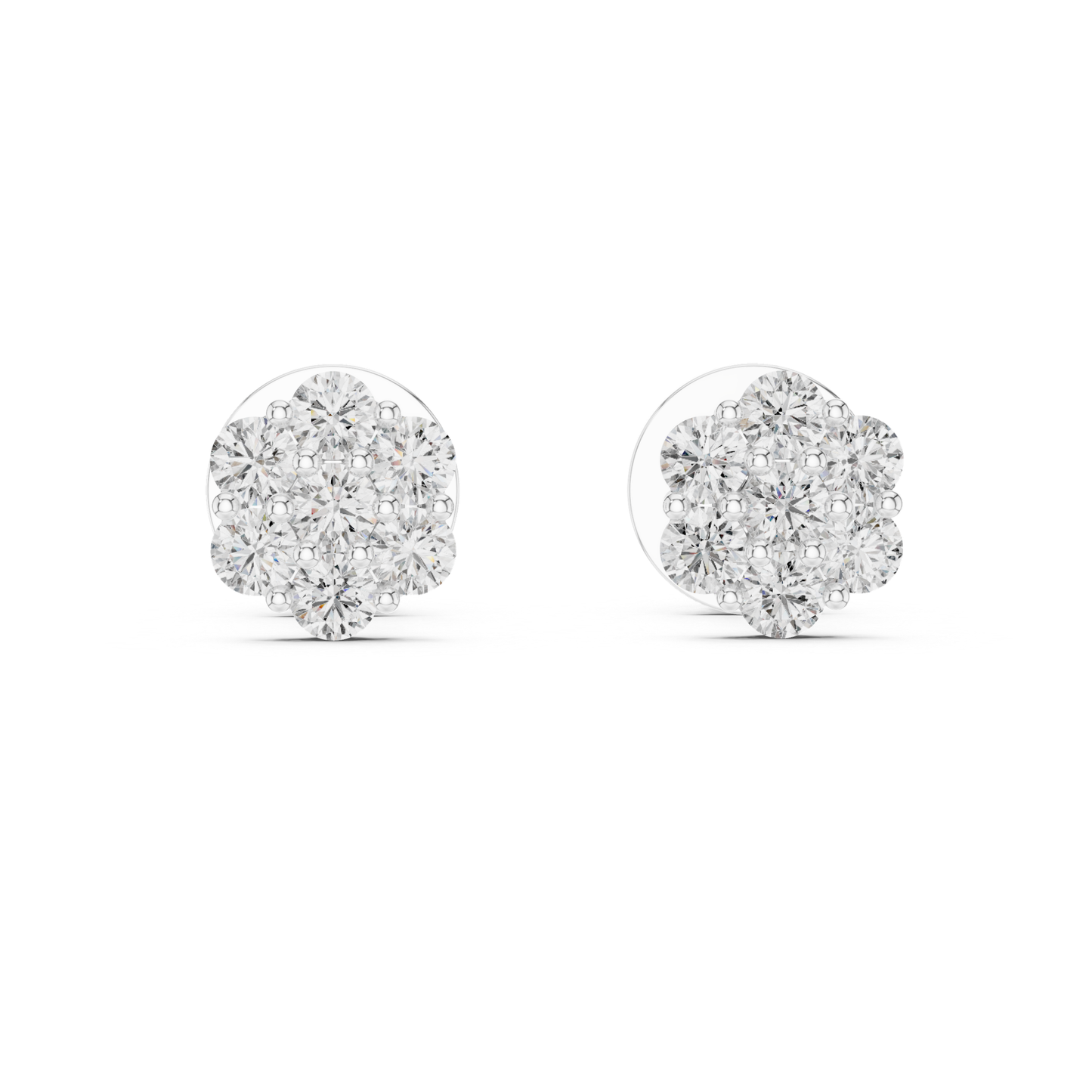 Round Diamond Cluster Stud Earrings with Prong Setting | 18K