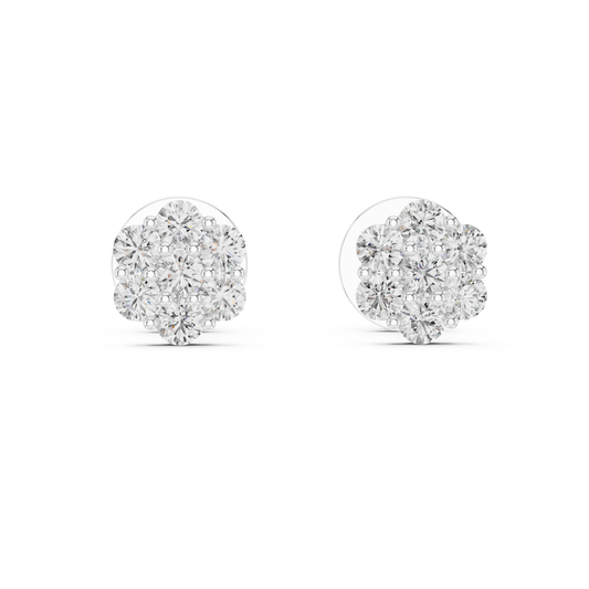 Round Diamond Cluster Stud Earrings with Prong Setting | 18K