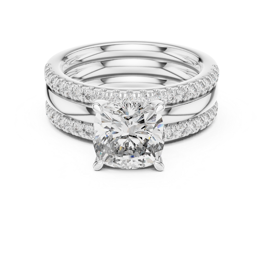 Cushion Cut Diamond Bridal Ring Set | Luxury Gold Wedding Style
