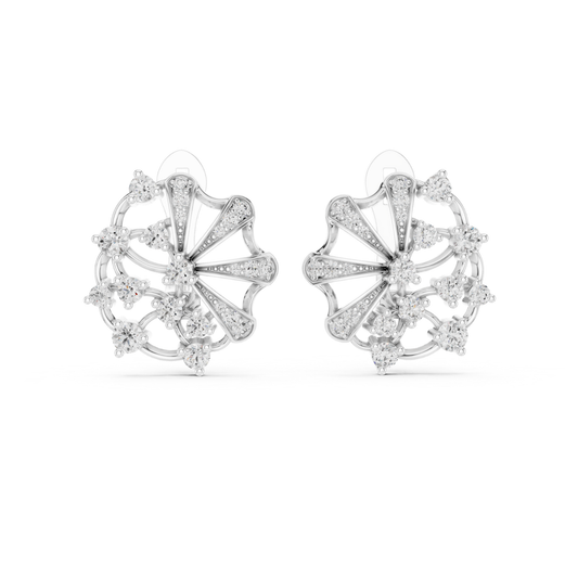 Floral Diamond Stud Earrings with Openwork Fan Design | Radiant Bloom