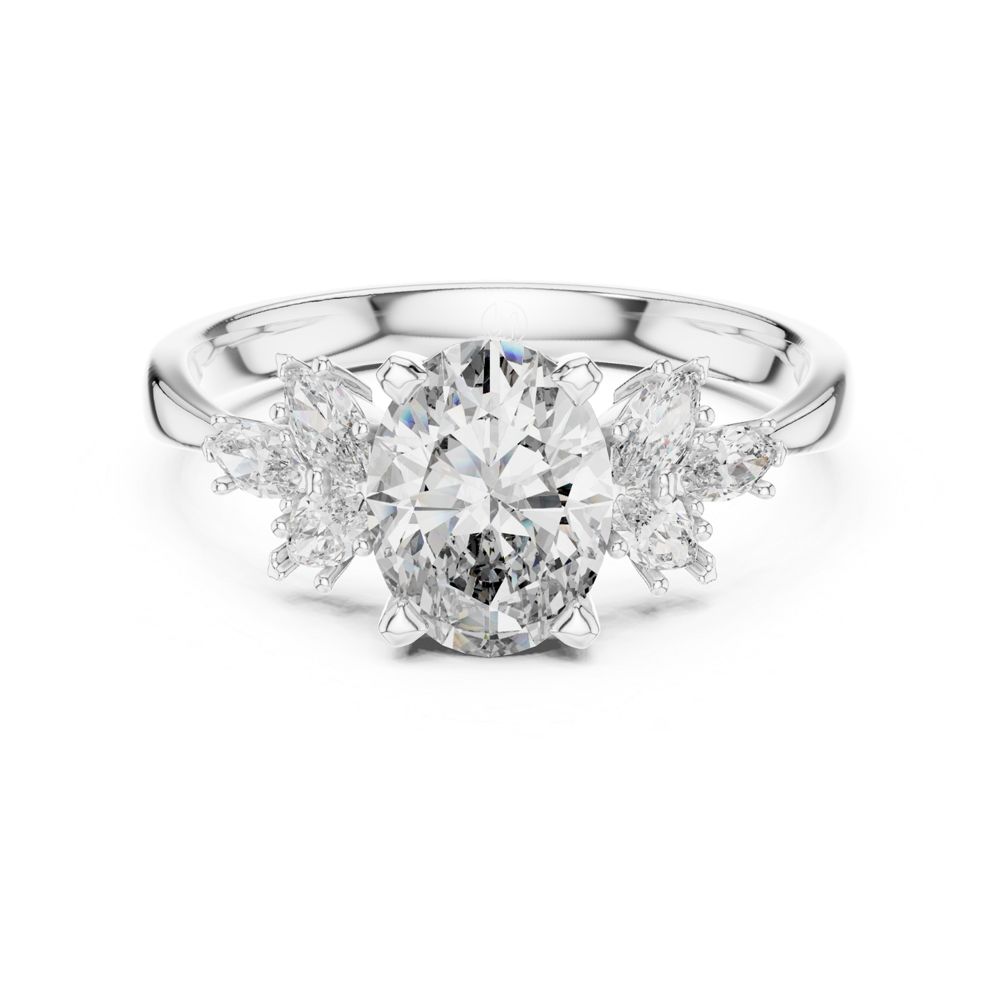 Ovaler Diamantring mit floralen Seitensteinen | 18 Karat Gold