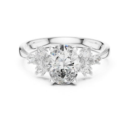 Ovaler Diamantring mit floralen Seitensteinen | 18 Karat Gold