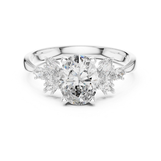 Ovaler Diamantring mit floralen Seitensteinen | 18 Karat Gold