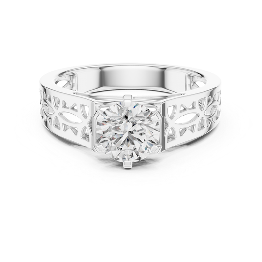 Round Cut Diamond Ring with Patterned Band | Art Meets Brilliance