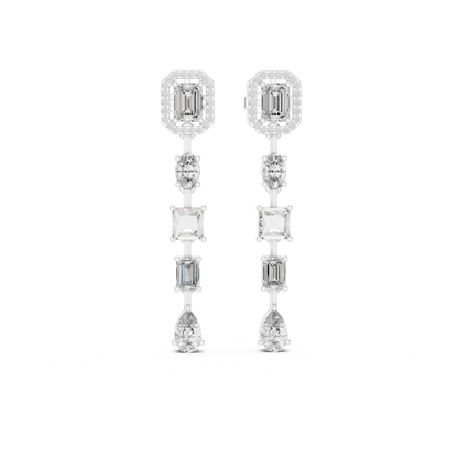 Emerald Cut Multi Shape Diamond Drop Earrings | Luxury Statement Style