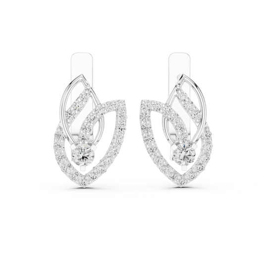 Leaf Diamond Drop Earrings with Openwork Elegance | Celestial Leaf