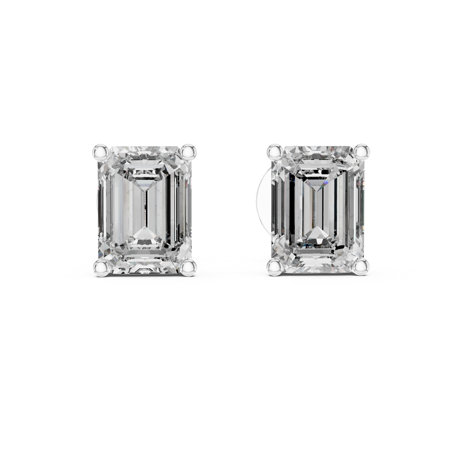 Emerald Cut Diamond Stud Earrings | Prong Setting 18K Gold