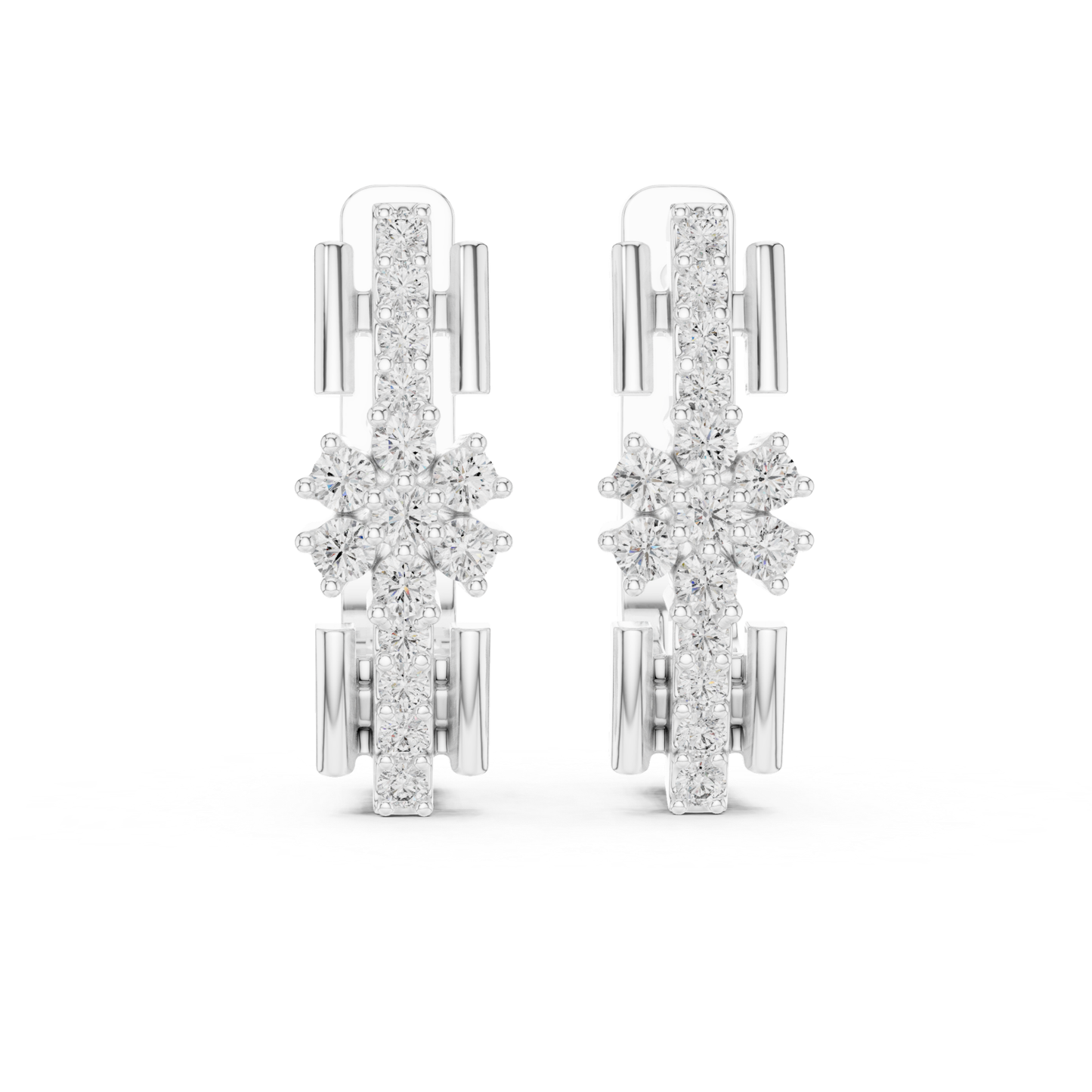Floral Diamond Hoop Earrings with Round Brilliant Accent | Modern Luxury