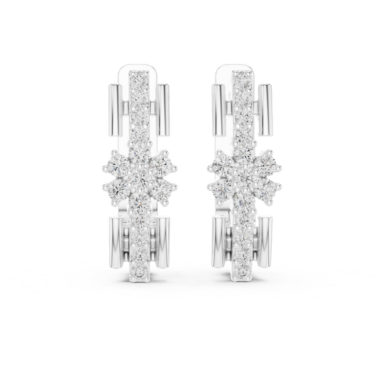 Floral Diamond Hoop Earrings with Round Brilliant Accent | Modern Luxury