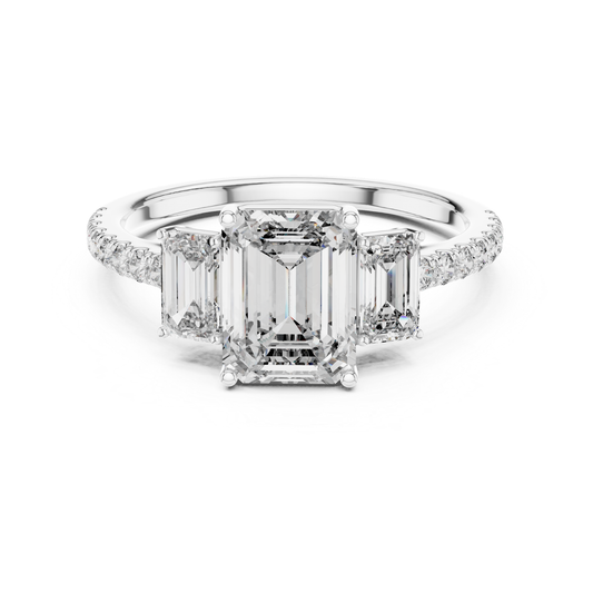 Emerald Cut Three Stone Diamond Ring | Classic Luxury Style