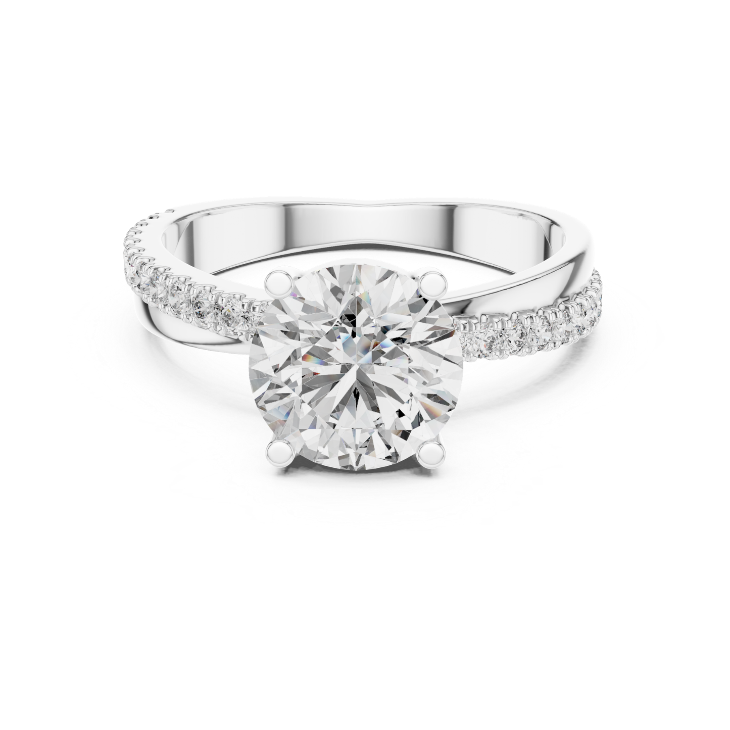 Round Brilliant Solitaire Diamond Ring with Pave Band | Timeless Luxury