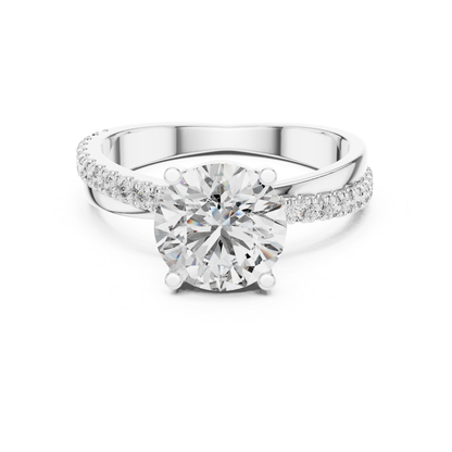 Round Brilliant Solitaire Diamond Ring with Pave Band | Timeless Luxury
