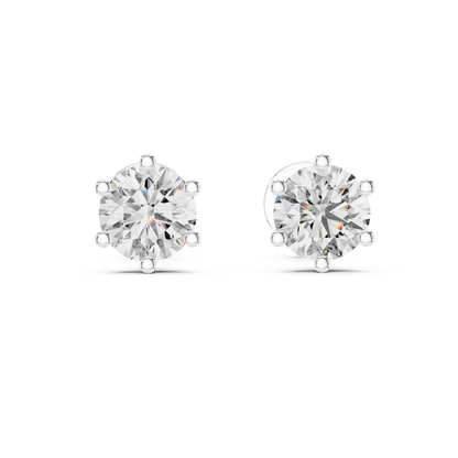Round Diamond Stud Earrings | Timeless Brilliance in Six Prong Setting