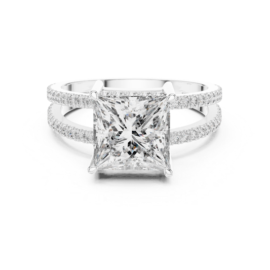 Princess Cut Split Shank Diamond Ring | Luxury Gold Style