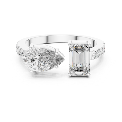 Pear and Emerald Cut Diamond Toi Et Moi Ring | You, Me & Forever