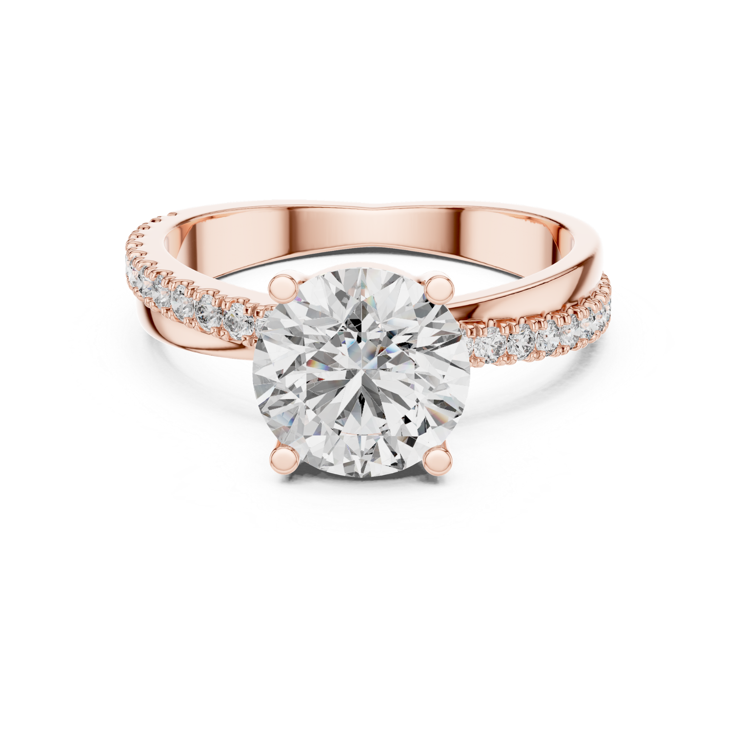 Round Brilliant Solitaire Diamond Ring with Pave Band | Timeless Luxury